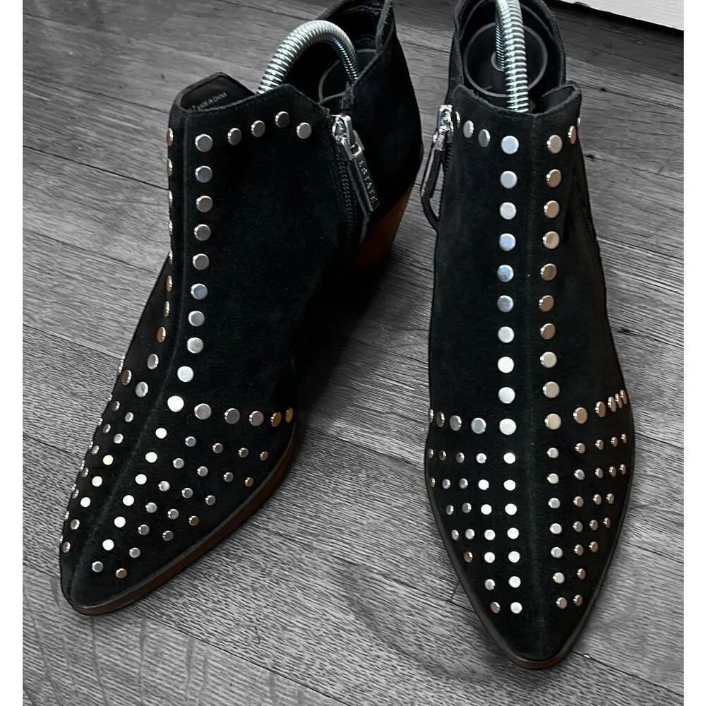 1. State Loka Studded Ankle Boots Black Suede Size 6.5 Bootie New